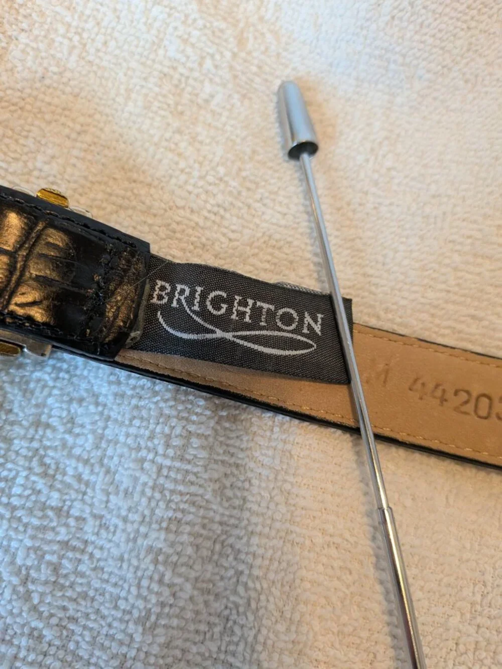 Brighton Brown Embossed Leather Belt Two-tone Hardware Hinged Belt Medium